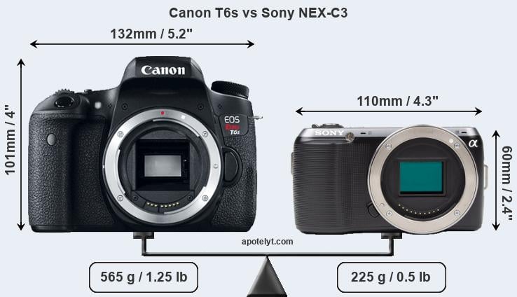 Size Canon T6s vs Sony NEX-C3