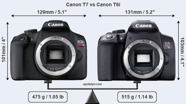 Size Canon T7 vs Canon T8i