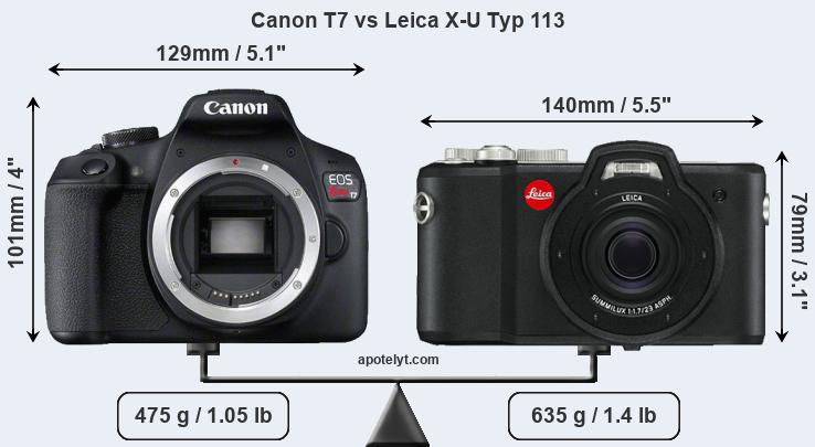 Size Canon T7 vs Leica X-U Typ 113