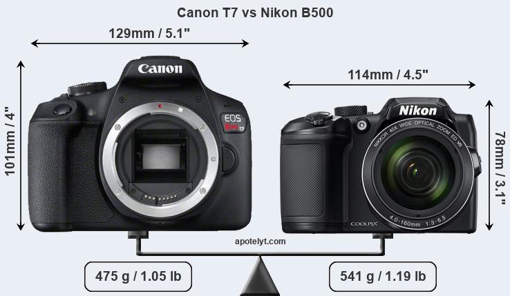 Size Canon T7 vs Nikon B500