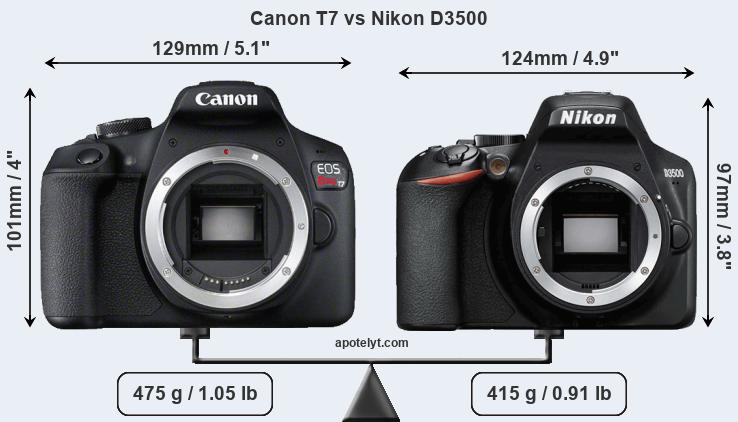 Size Canon T7 vs Nikon D3500