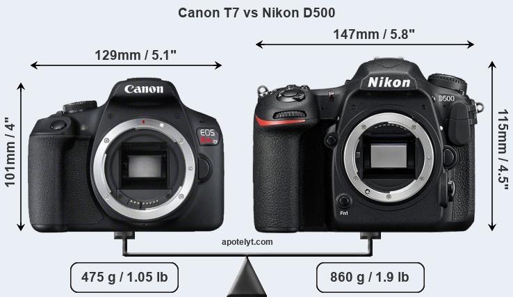 Size Canon T7 vs Nikon D500