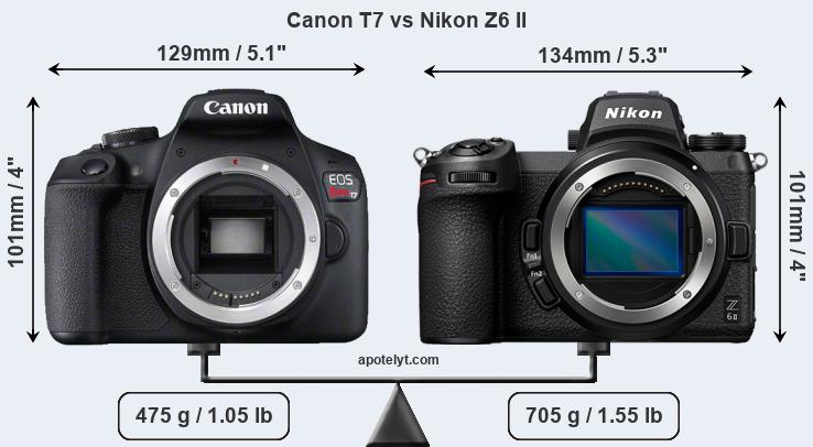 Size Canon T7 vs Nikon Z6 II