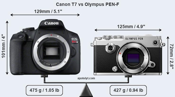 Size Canon T7 vs Olympus PEN-F