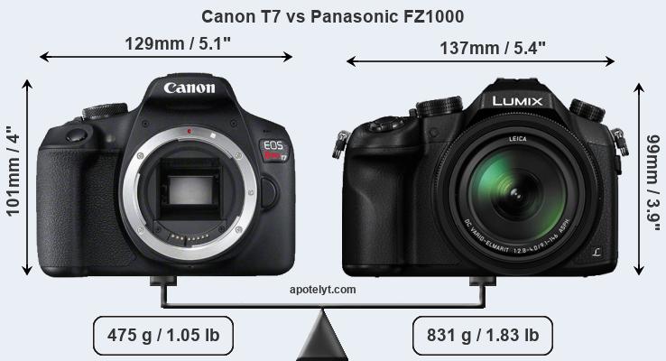 Size Canon T7 vs Panasonic FZ1000