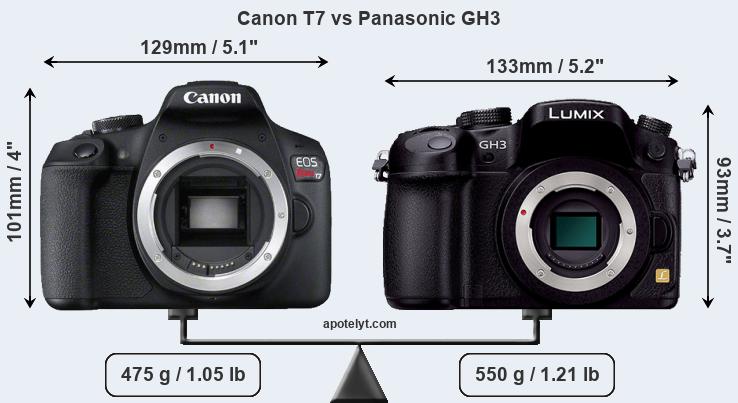 Size Canon T7 vs Panasonic GH3