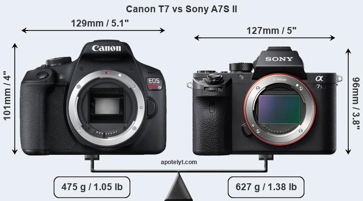 Size Canon T7 vs Sony A7S II
