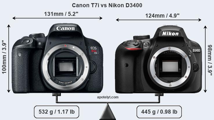 Size Canon T7i vs Nikon D3400