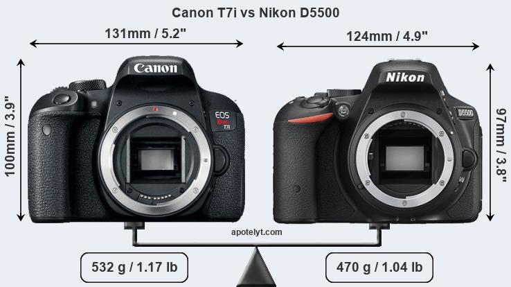 Size Canon T7i vs Nikon D5500
