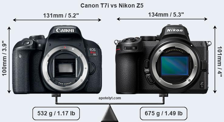 Size Canon T7i vs Nikon Z5