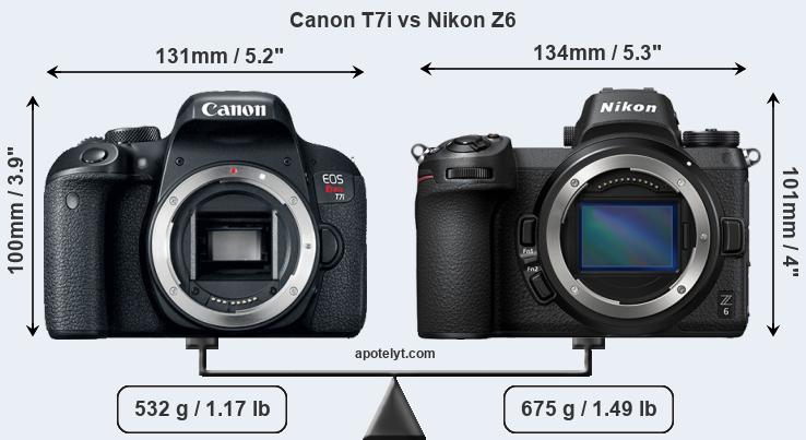 Size Canon T7i vs Nikon Z6