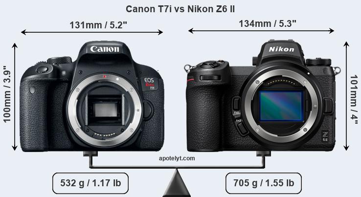 Size Canon T7i vs Nikon Z6 II