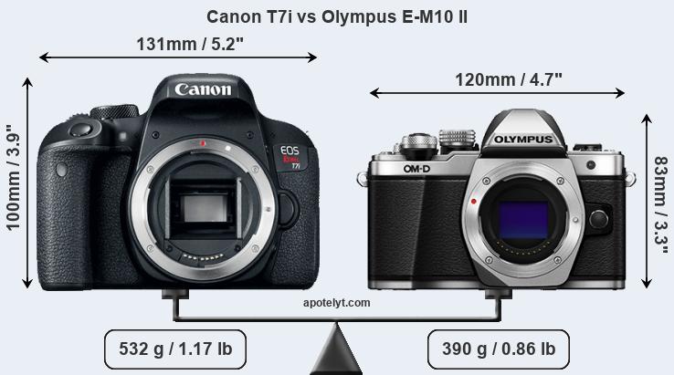 Size Canon T7i vs Olympus E-M10 II