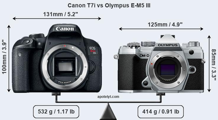 Size Canon T7i vs Olympus E-M5 III