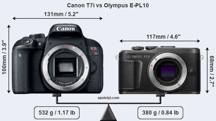 Size Canon T7i vs Olympus E-PL10