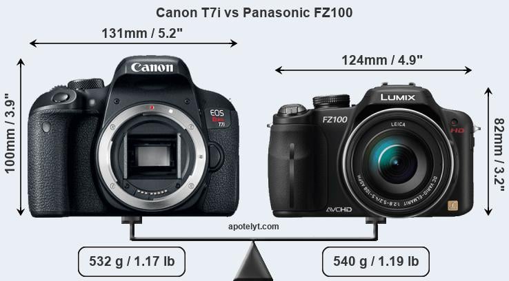 Size Canon T7i vs Panasonic FZ100
