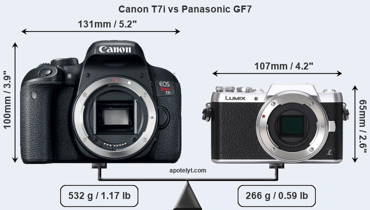 Size Canon T7i vs Panasonic GF7
