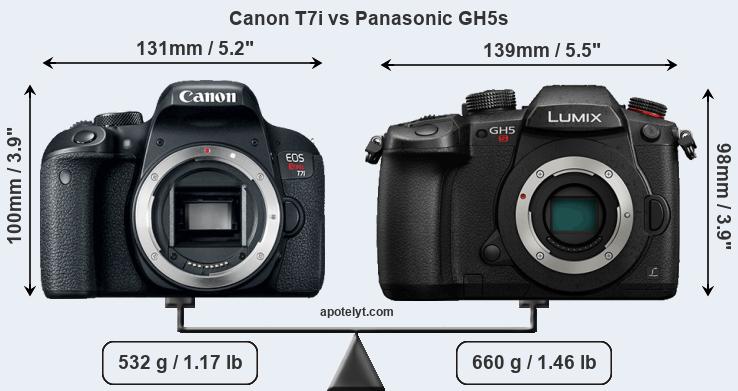 Size Canon T7i vs Panasonic GH5s