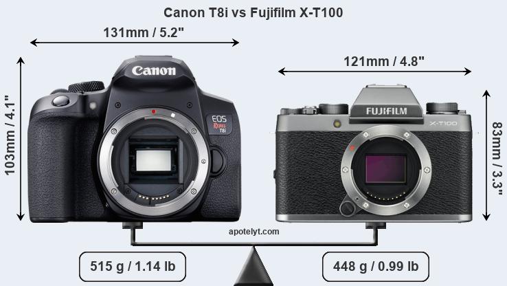 Size Canon T8i vs Fujifilm X-T100