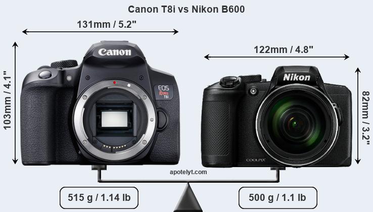 Size Canon T8i vs Nikon B600