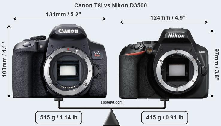 Size Canon T8i vs Nikon D3500