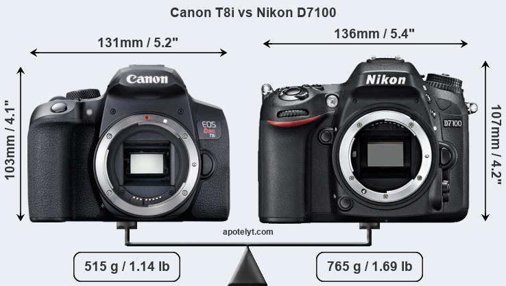 Size Canon T8i vs Nikon D7100