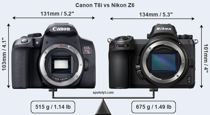 Size Canon T8i vs Nikon Z6
