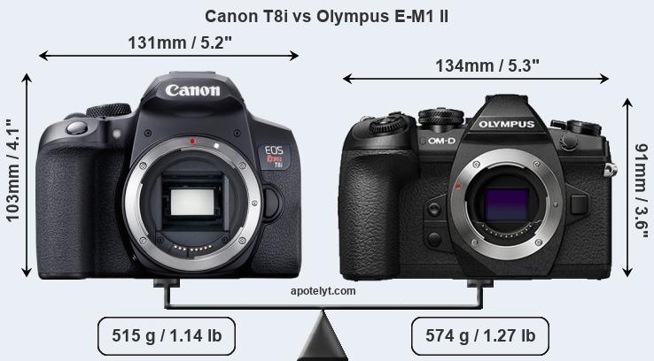 Size Canon T8i vs Olympus E-M1 II