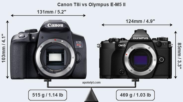 Size Canon T8i vs Olympus E-M5 II