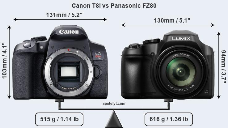 Size Canon T8i vs Panasonic FZ80