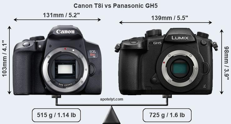 Size Canon T8i vs Panasonic GH5