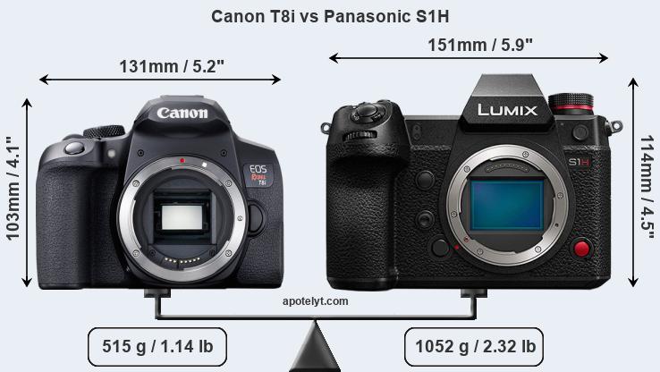 Size Canon T8i vs Panasonic S1H