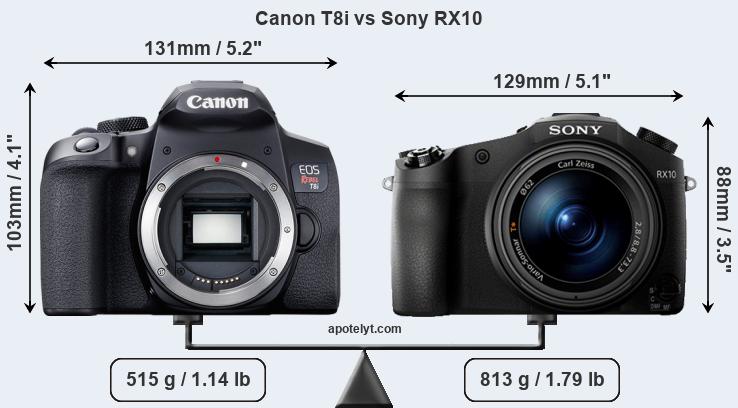 Size Canon T8i vs Sony RX10