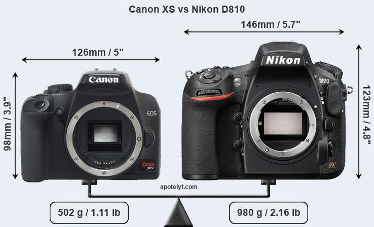 Size Canon XS vs Nikon D810