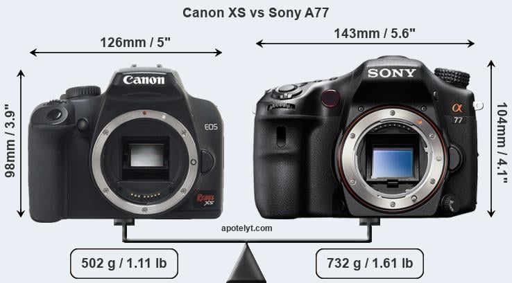 Size Canon XS vs Sony A77