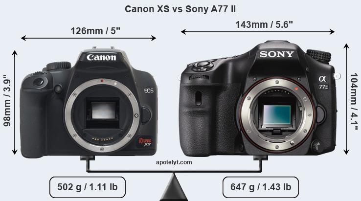 Size Canon XS vs Sony A77 II