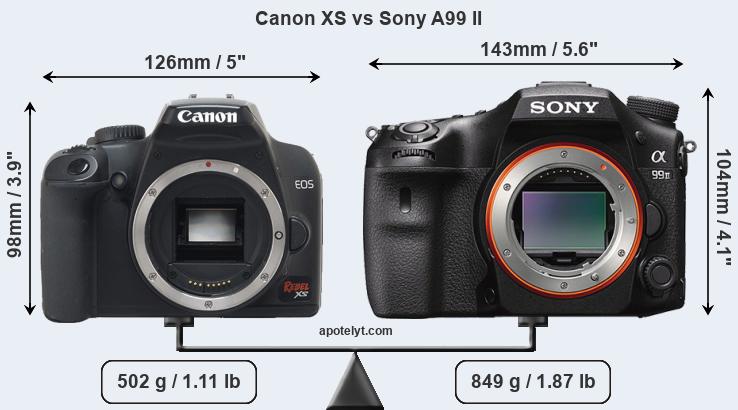 Size Canon XS vs Sony A99 II