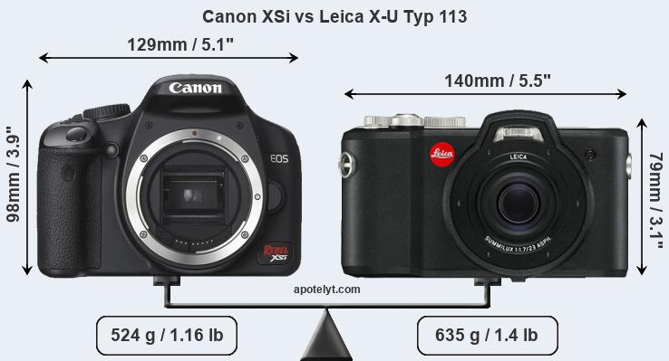 Size Canon XSi vs Leica X-U Typ 113