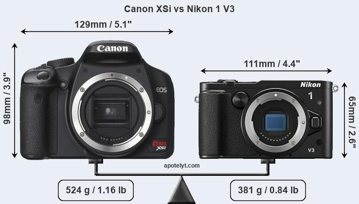 Size Canon XSi vs Nikon 1 V3