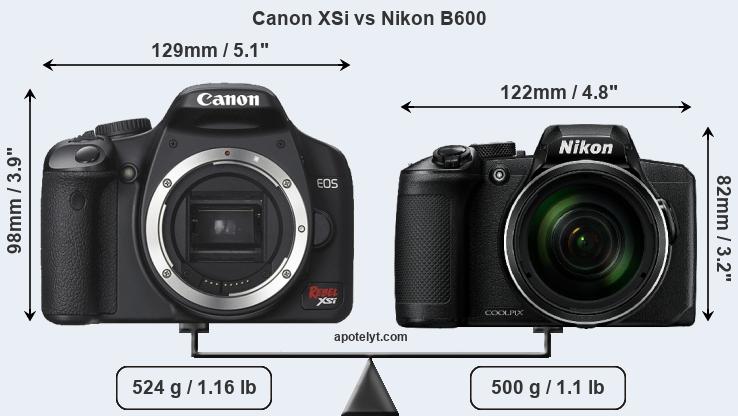 Size Canon XSi vs Nikon B600