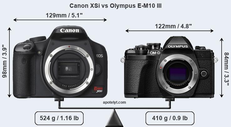 Size Canon XSi vs Olympus E-M10 III