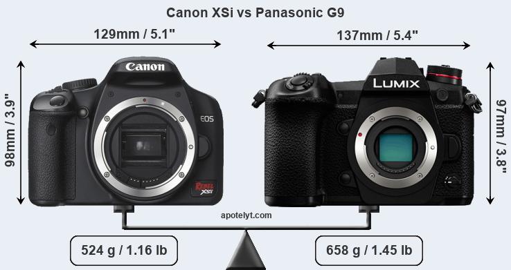 Size Canon XSi vs Panasonic G9