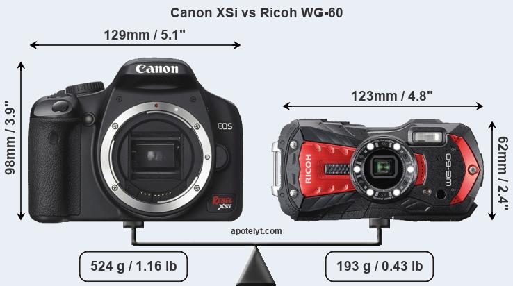 Size Canon XSi vs Ricoh WG-60