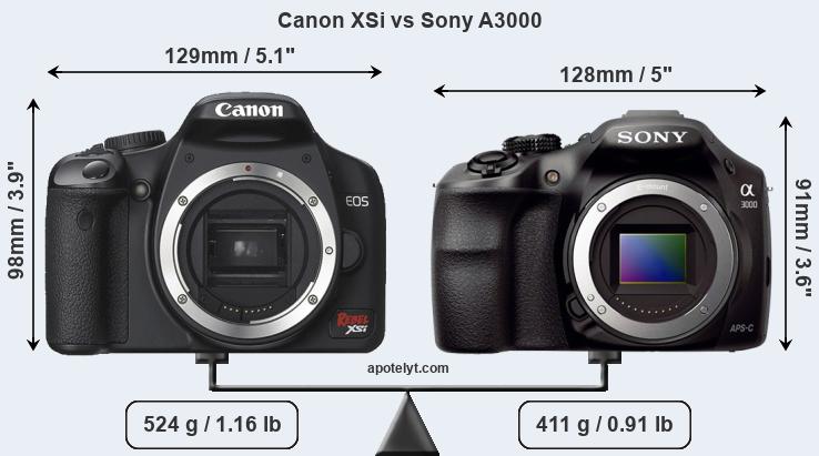 Size Canon XSi vs Sony A3000