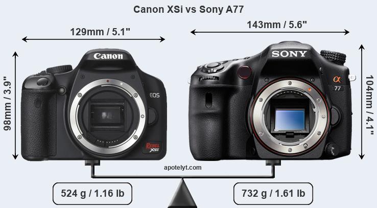 Size Canon XSi vs Sony A77