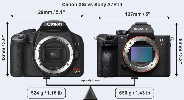 Size Canon XSi vs Sony A7R III
