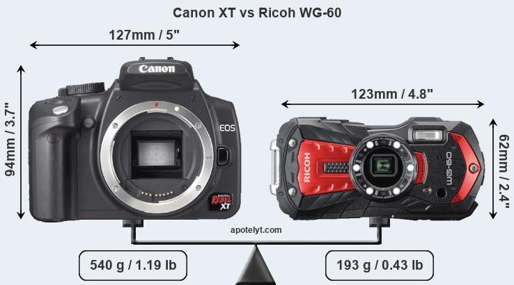 Size Canon XT vs Ricoh WG-60