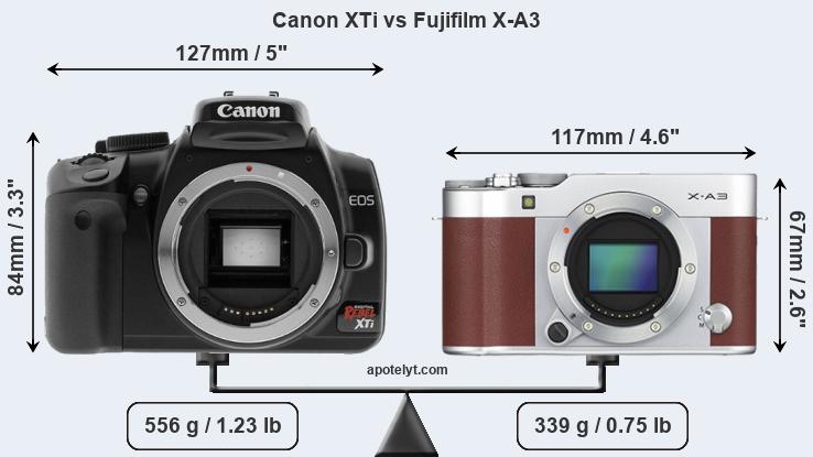 Size Canon XTi vs Fujifilm X-A3