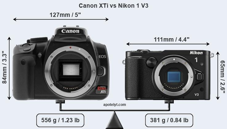 Size Canon XTi vs Nikon 1 V3