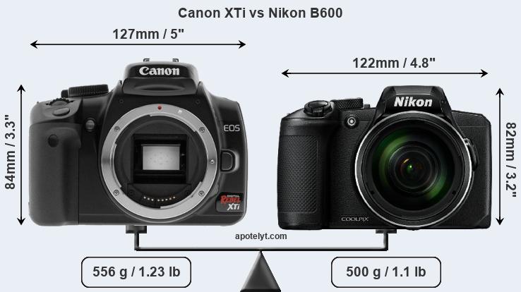 Size Canon XTi vs Nikon B600
